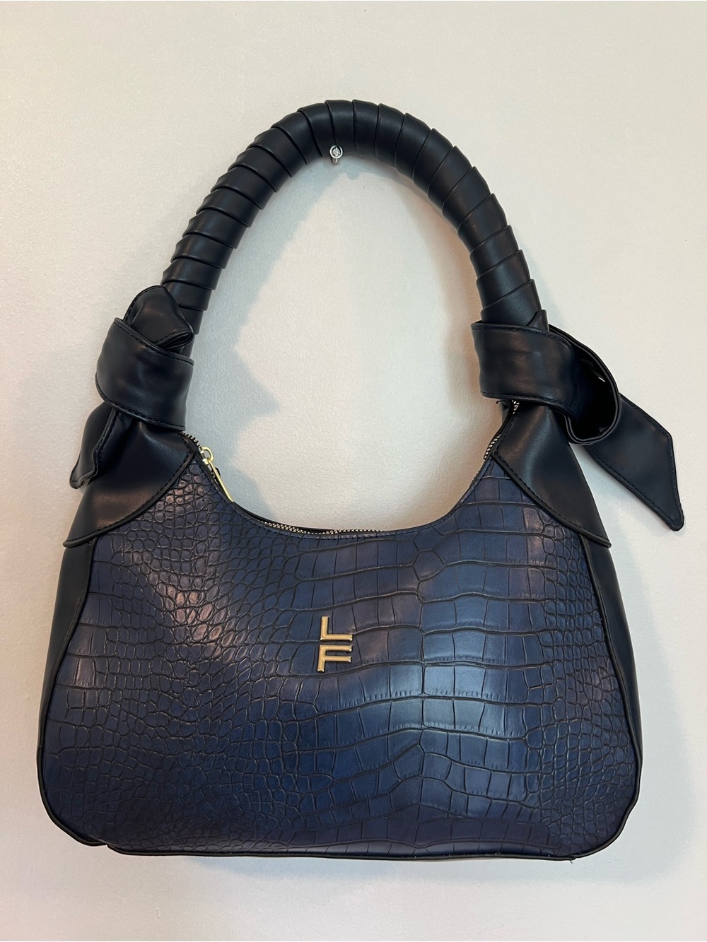 London fog Black Croc-Embossed Shoulder Bag with Knotted Handle